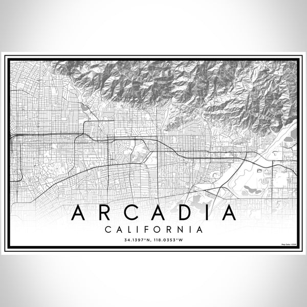 Arcadia California Map Print Landscape Orientation in Classic Style With Shaded Background