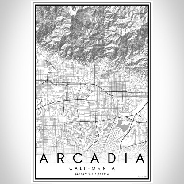 Arcadia California Map Print Portrait Orientation in Classic Style With Shaded Background