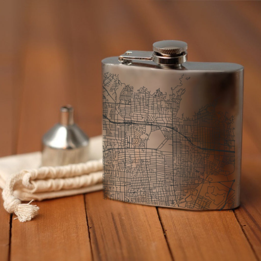 Arcadia California Custom Engraved City Map Inscription Coordinates on 6oz Stainless Steel Flask