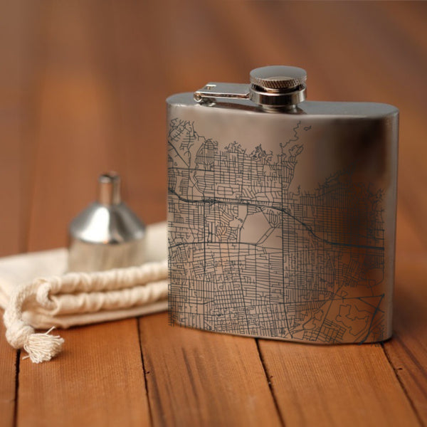 Arcadia California Custom Engraved City Map Inscription Coordinates on 6oz Stainless Steel Flask