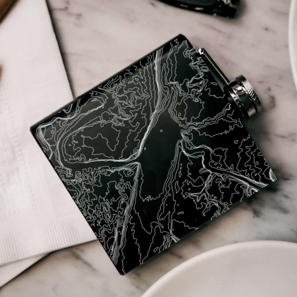 Arches National Park Custom Engraved City Map Inscription Coordinates on 6oz Stainless Steel Flask in Black