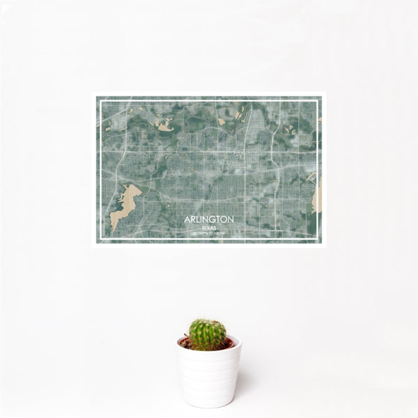 12x18 Arlington Texas Map Print Landscape Orientation in Afternoon Style With Small Cactus Plant in White Planter