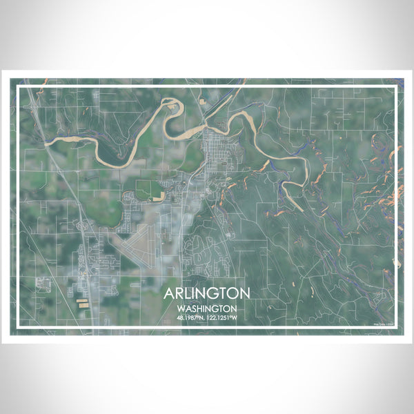 Arlington Washington Map Print Landscape Orientation in Afternoon Style With Shaded Background