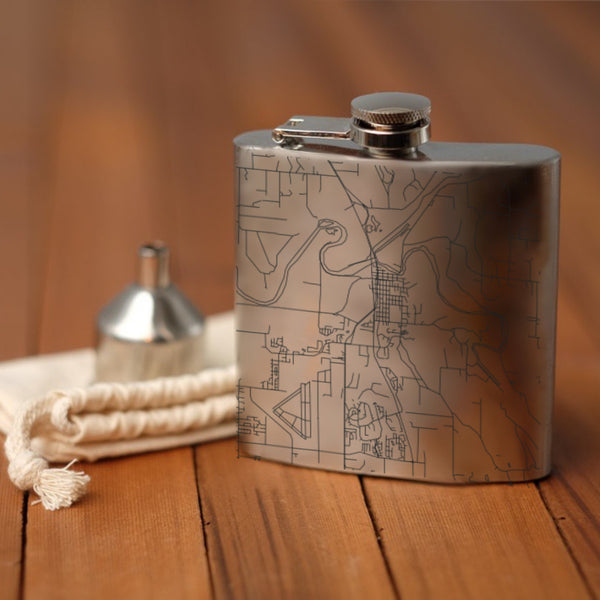 Arlington Washington Custom Engraved City Map Inscription Coordinates on 6oz Stainless Steel Flask