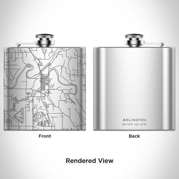 Rendered View of Arlington Washington Map Engraving on 6oz Stainless Steel Flask