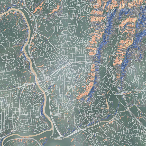 Asheville North Carolina Map Print in Afternoon Style Zoomed In Close Up Showing Details