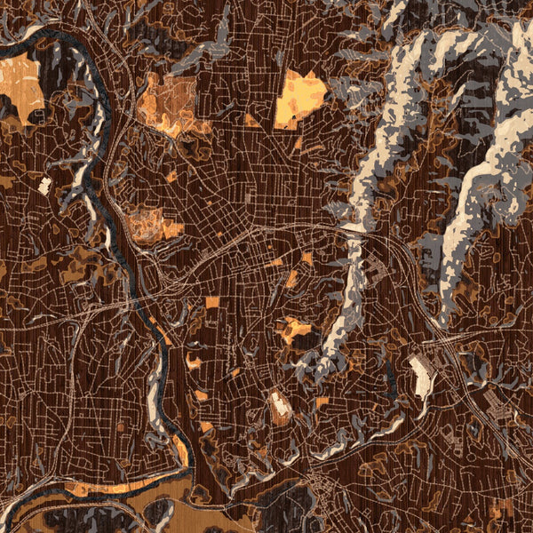 Asheville - North Carolina Map Print in Ember