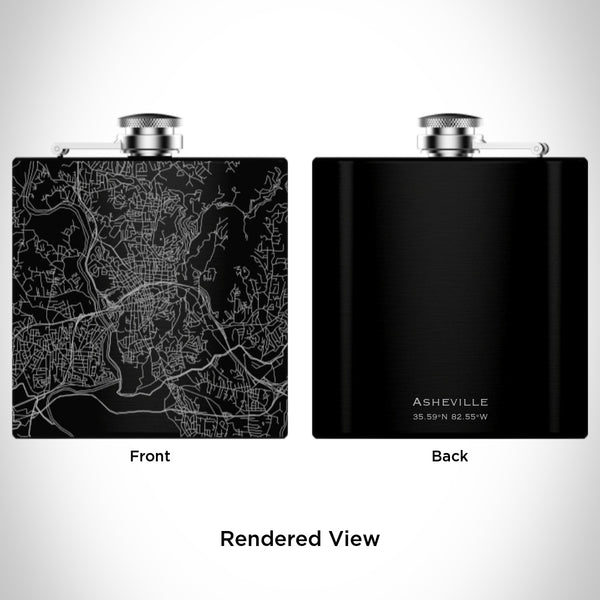 Asheville - North Carolina Map Hip Flask in Matte Black
