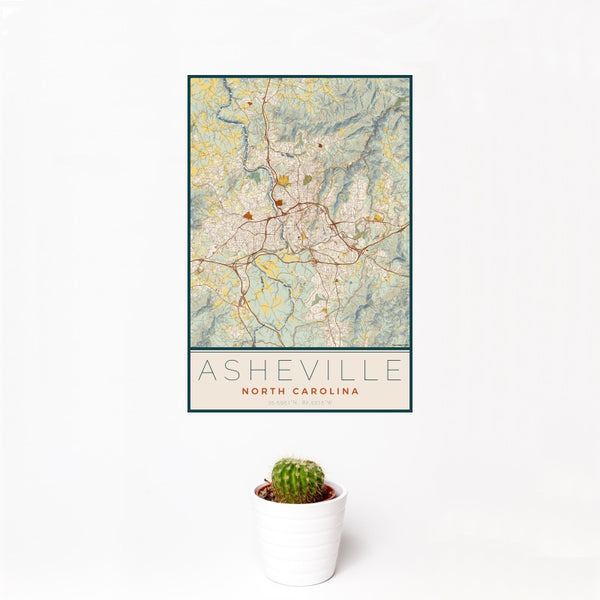 Asheville - North Carolina Map Print in Woodblock