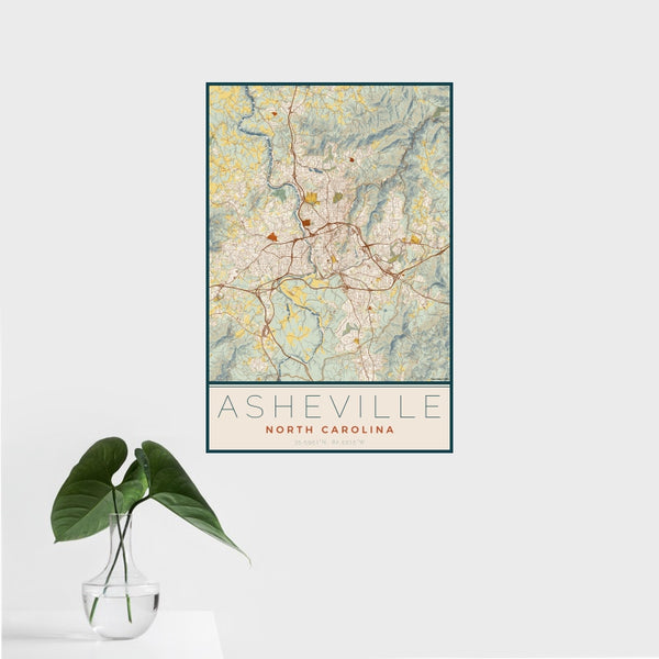 Asheville - North Carolina Map Print in Woodblock