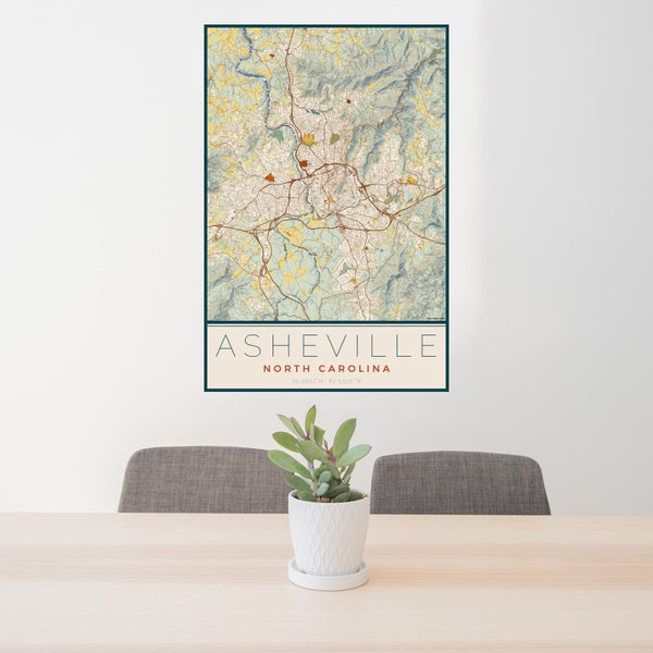 Asheville - North Carolina Map Print in Woodblock