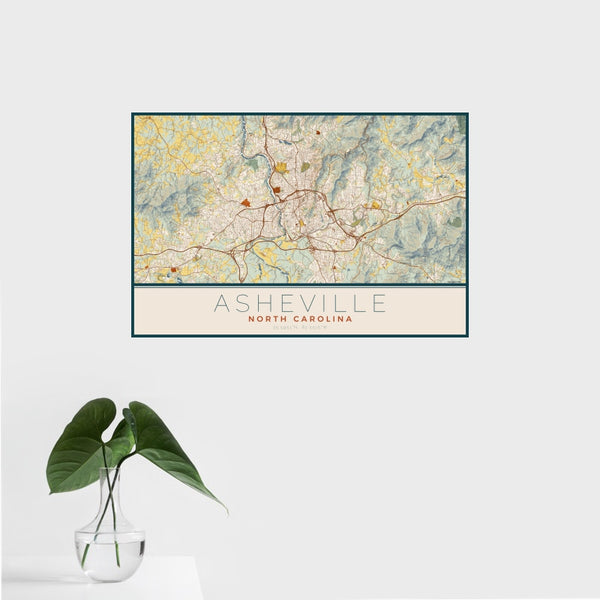 Asheville - North Carolina Map Print in Woodblock