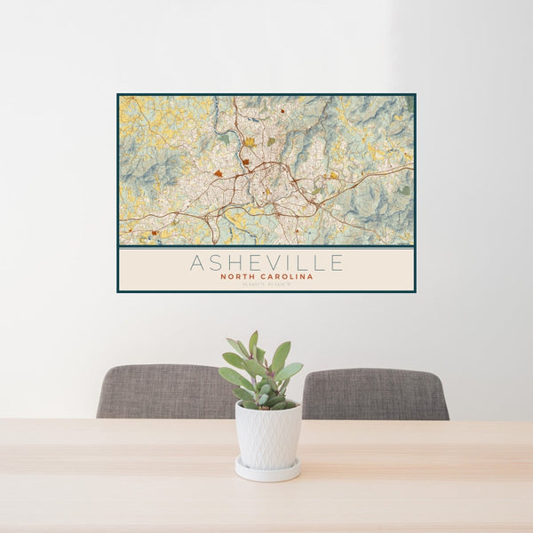 Asheville - North Carolina Map Print in Woodblock