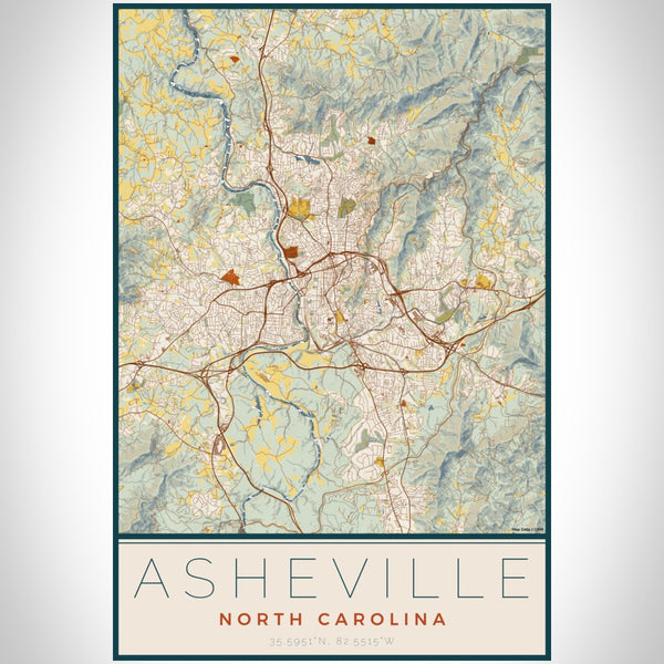 Asheville - North Carolina Map Print in Woodblock