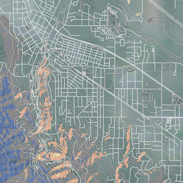 Ashland Oregon Map Print in Afternoon Style Zoomed In Close Up Showing Details