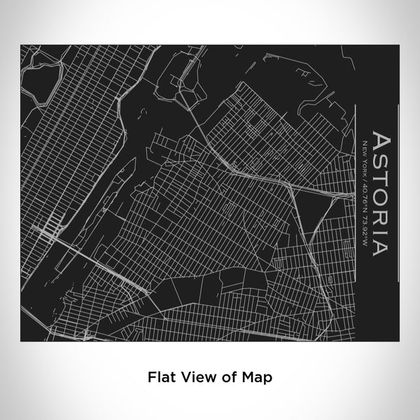 Rendered View of Astoria New York Map Engraving on 20oz Stainless Steel Insulated Bottle with Bamboo Top in Black