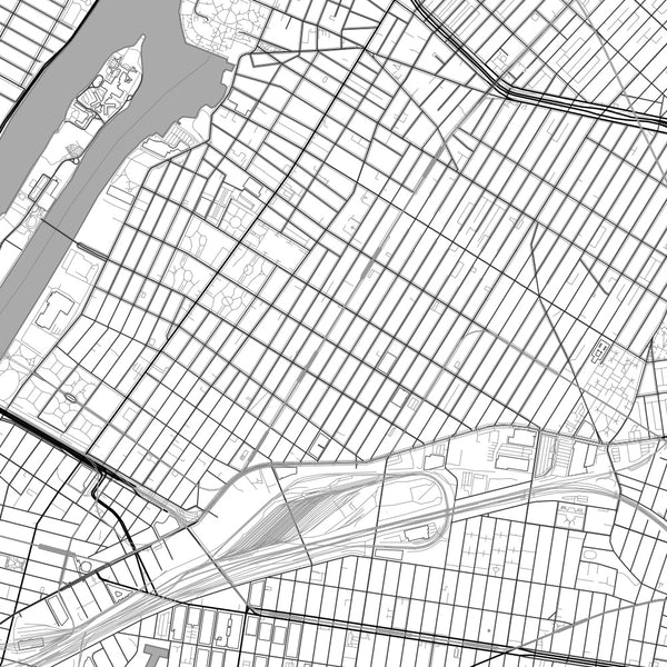 Astoria New York Map Print in Classic Style Zoomed In Close Up Showing Details