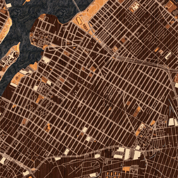 Astoria New York Map Print in Ember Style Zoomed In Close Up Showing Details