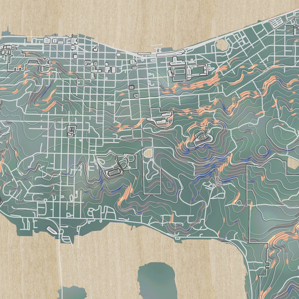 Astoria Oregon Map Print in Afternoon Style Zoomed In Close Up Showing Details