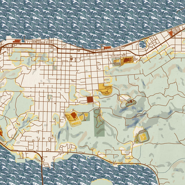 Astoria - Oregon Map Print in Woodblock