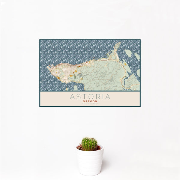 Astoria - Oregon Map Print in Woodblock