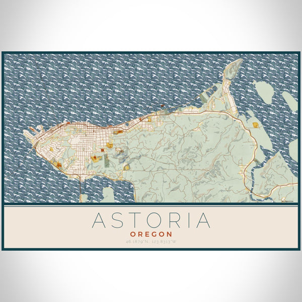 Astoria - Oregon Map Print in Woodblock