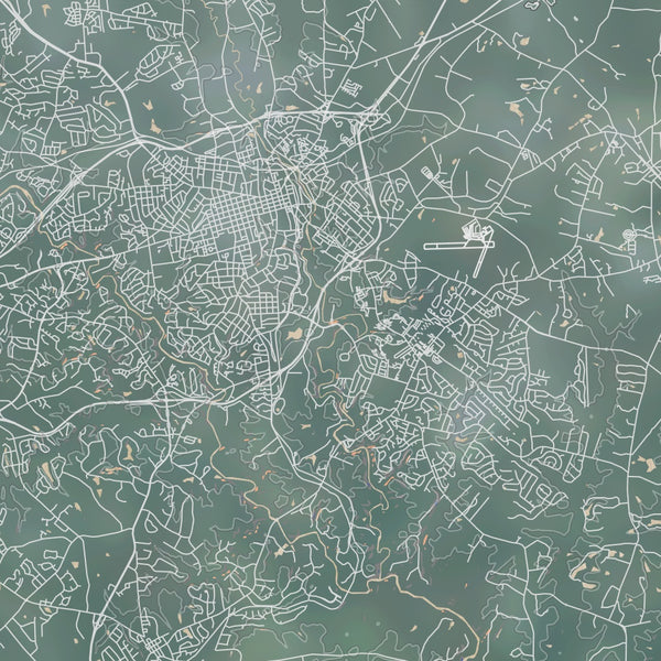 Athens Georgia Map Print in Afternoon Style Zoomed In Close Up Showing Details