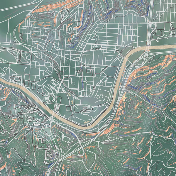 Athens Ohio Map Print in Afternoon Style Zoomed In Close Up Showing Details