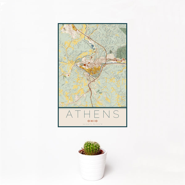 Athens - Ohio Map Print in Woodblock
