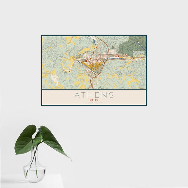 Athens - Ohio Map Print in Woodblock