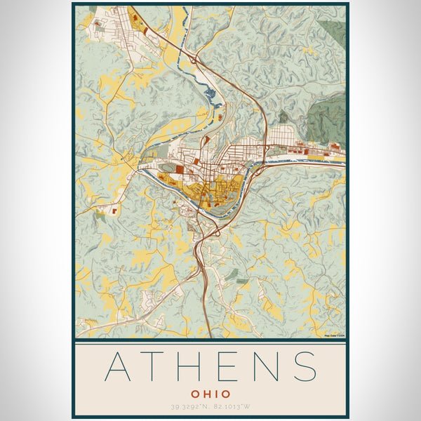 Athens - Ohio Map Print in Woodblock