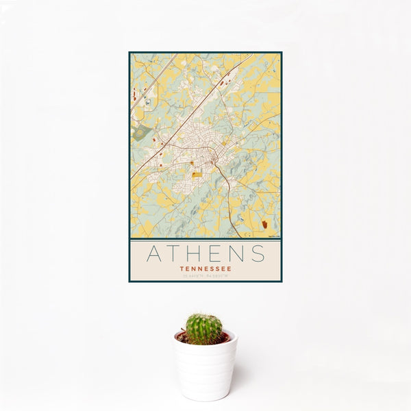 Athens - Tennessee Map Print in Woodblock