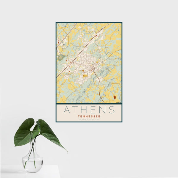 Athens - Tennessee Map Print in Woodblock