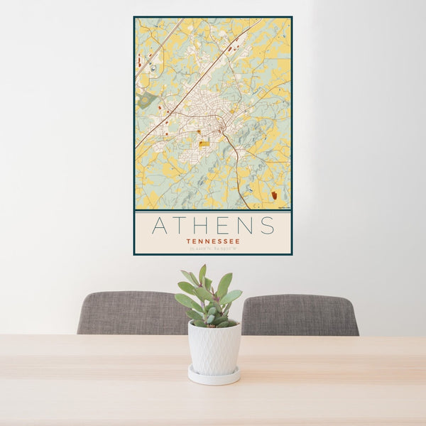 Athens - Tennessee Map Print in Woodblock