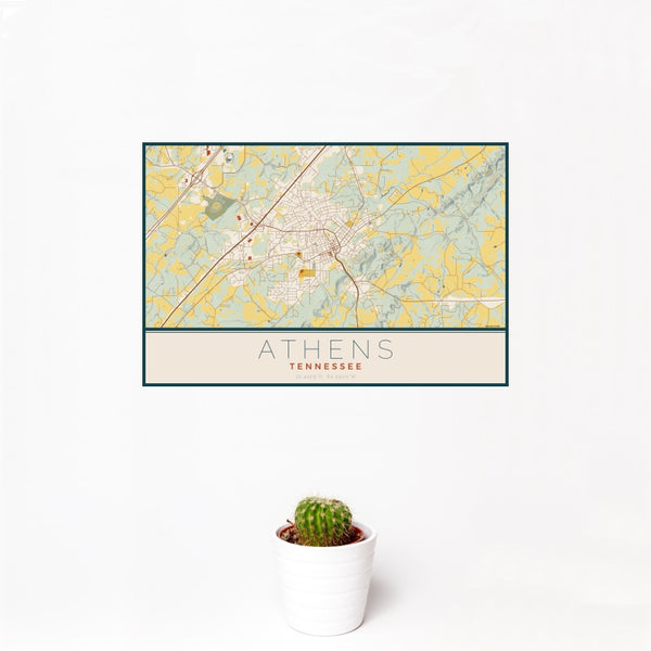 Athens - Tennessee Map Print in Woodblock