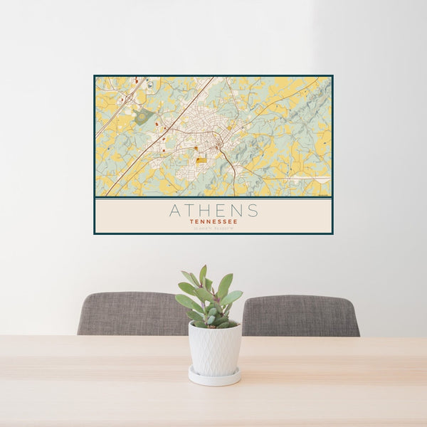 Athens - Tennessee Map Print in Woodblock