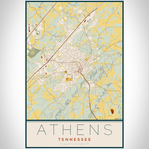 Athens - Tennessee Map Print in Woodblock