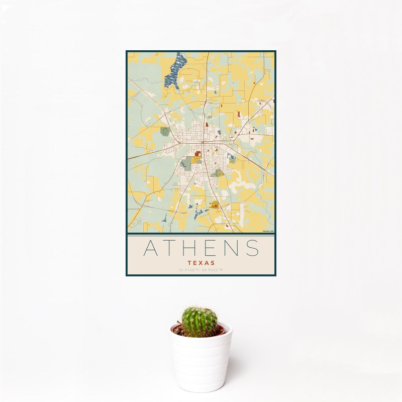 Athens - Texas Map Print in Woodblock