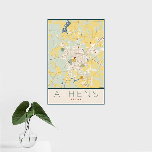 Athens - Texas Map Print in Woodblock