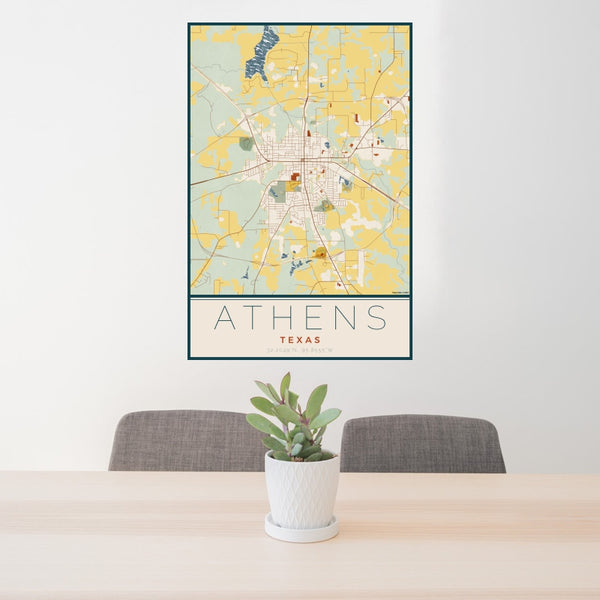 Athens - Texas Map Print in Woodblock