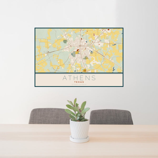 Athens - Texas Map Print in Woodblock
