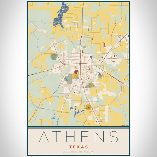 Athens - Texas Map Print in Woodblock