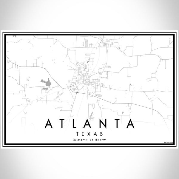 Atlanta Texas Map Print Landscape Orientation in Classic Style With Shaded Background