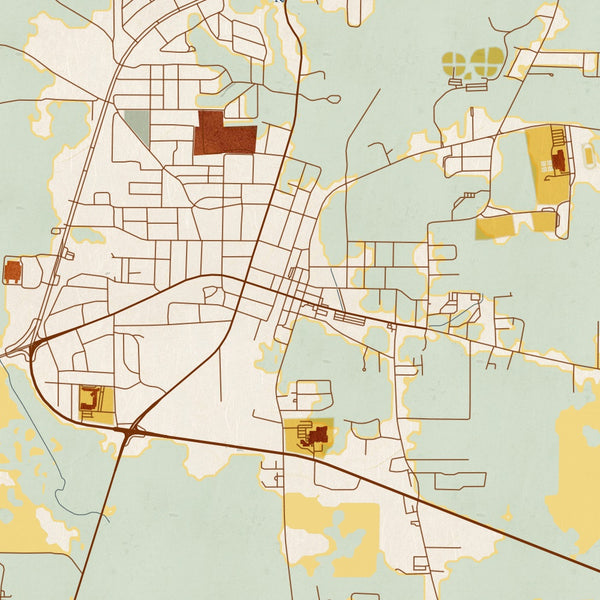 Atlanta Texas Map Print in Woodblock Style Zoomed In Close Up Showing Details