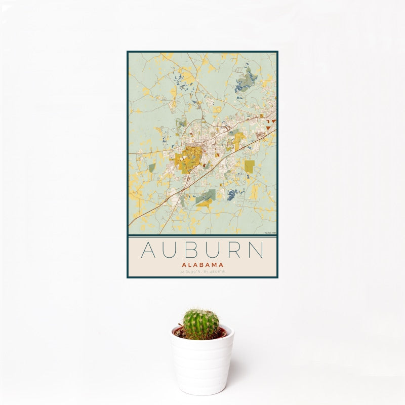 Auburn - Alabama Map Print in Woodblock