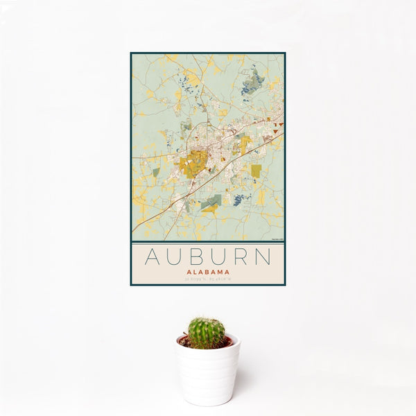 Auburn - Alabama Map Print in Woodblock