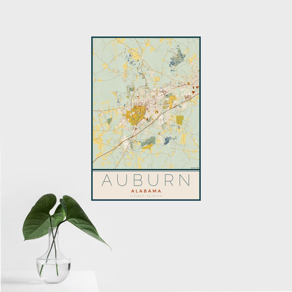 Auburn - Alabama Map Print in Woodblock