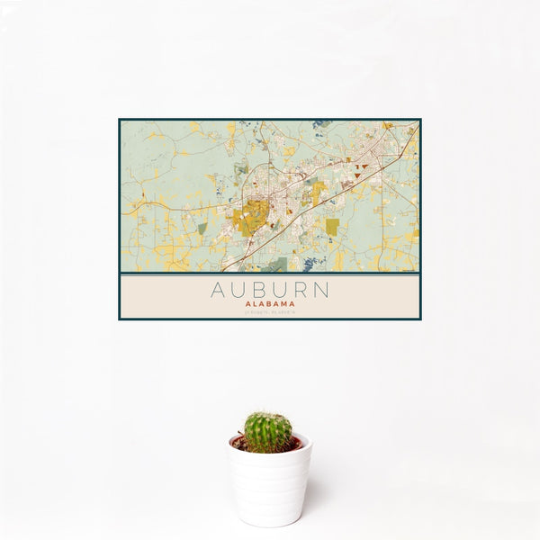 Auburn - Alabama Map Print in Woodblock