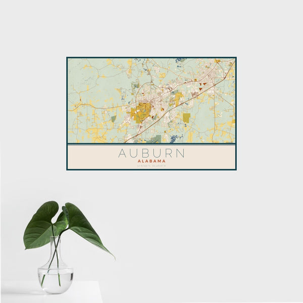 Auburn - Alabama Map Print in Woodblock