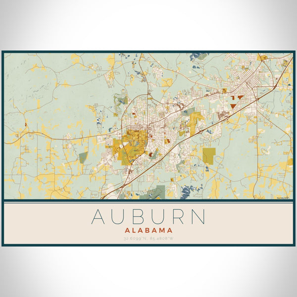 Auburn - Alabama Map Print in Woodblock